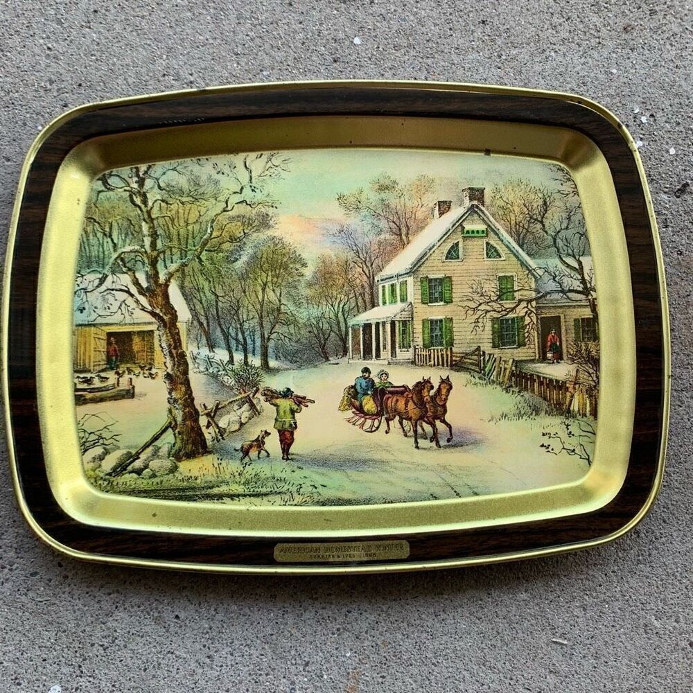 Currier & Ives American Homestead Winter Vintage Metal Tray